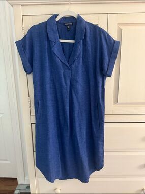 Eileen Fisher Organic Linen Short-Sleeve Shirt Dress Heather Blue